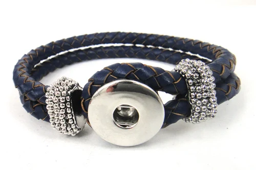 Бесплатная доставка черный кожаный браслет DIY Модные металлические кнопки