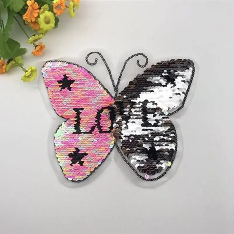 Новые бабочки двусторонние покрытые блестками Пришивные патчи для одежды DIY