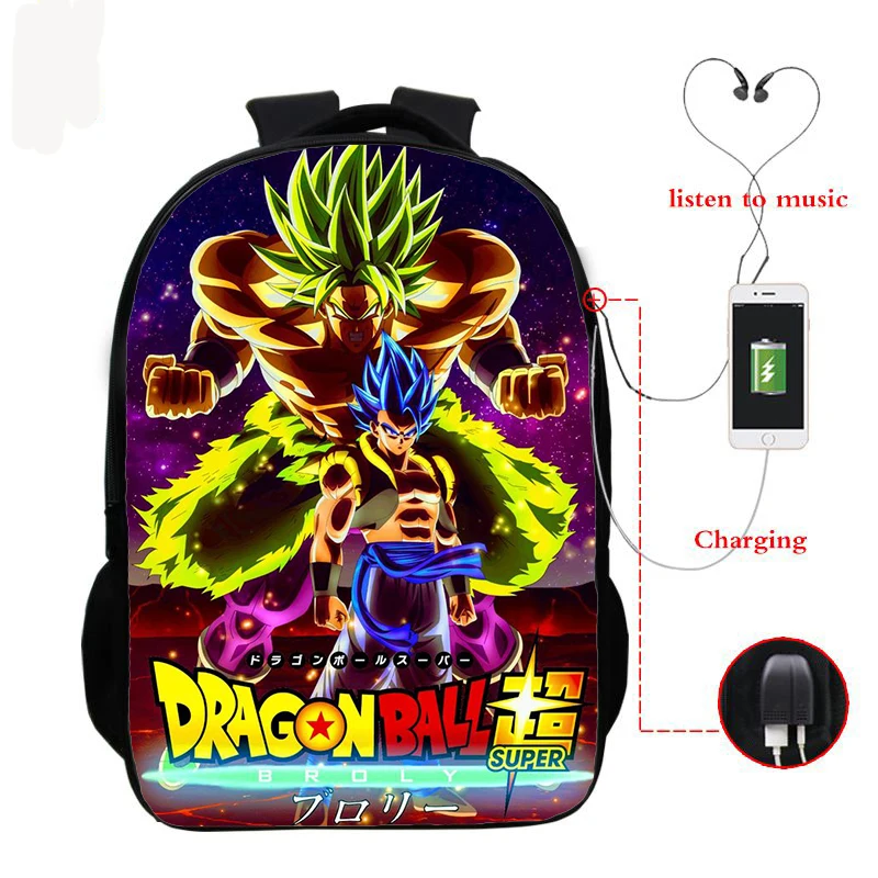 Аниме-рюкзаки DRAGON BALL Супер школьный рюкзак для мальчиков и девочек GOKU школьная сумка для детей рюкзак зарядка через Usb рюкзаки
