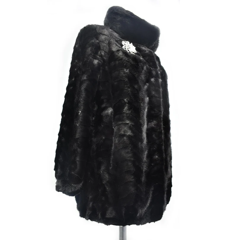Пальто женское из натурального меха норки модная однотонная Шуба с воротником