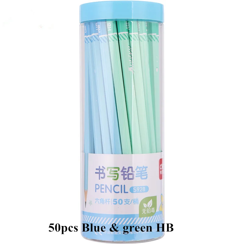 50pcs blue green HB Deli 25/50 шт карандаш 2B/HB набор карандашей канцелярские товары для письма Стандартные Карандаши для школы липа офисные и школьные принадлежности - Цвет: 50pcs blue green HB
