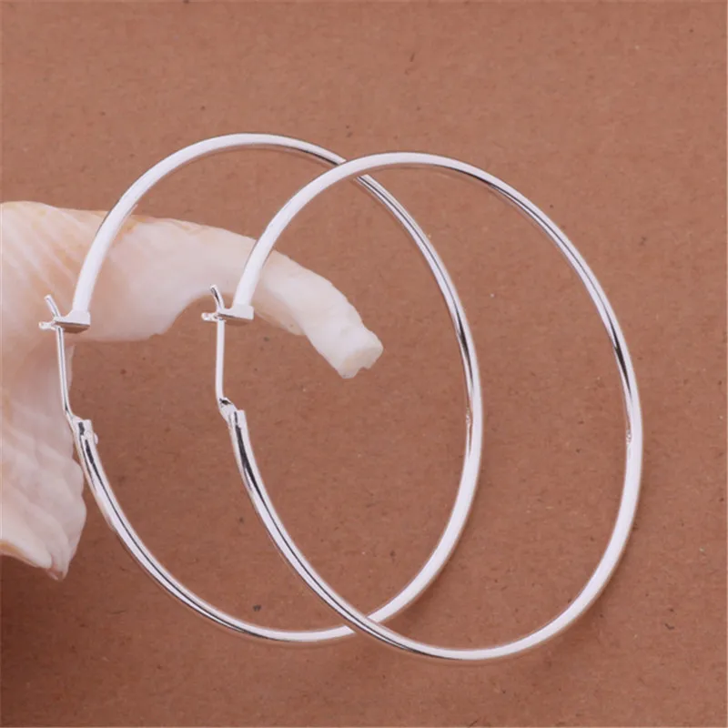 Женские серьги кольца серебристого цвета диаметром 5 см|silver hoop earrings|fashion earringshoop