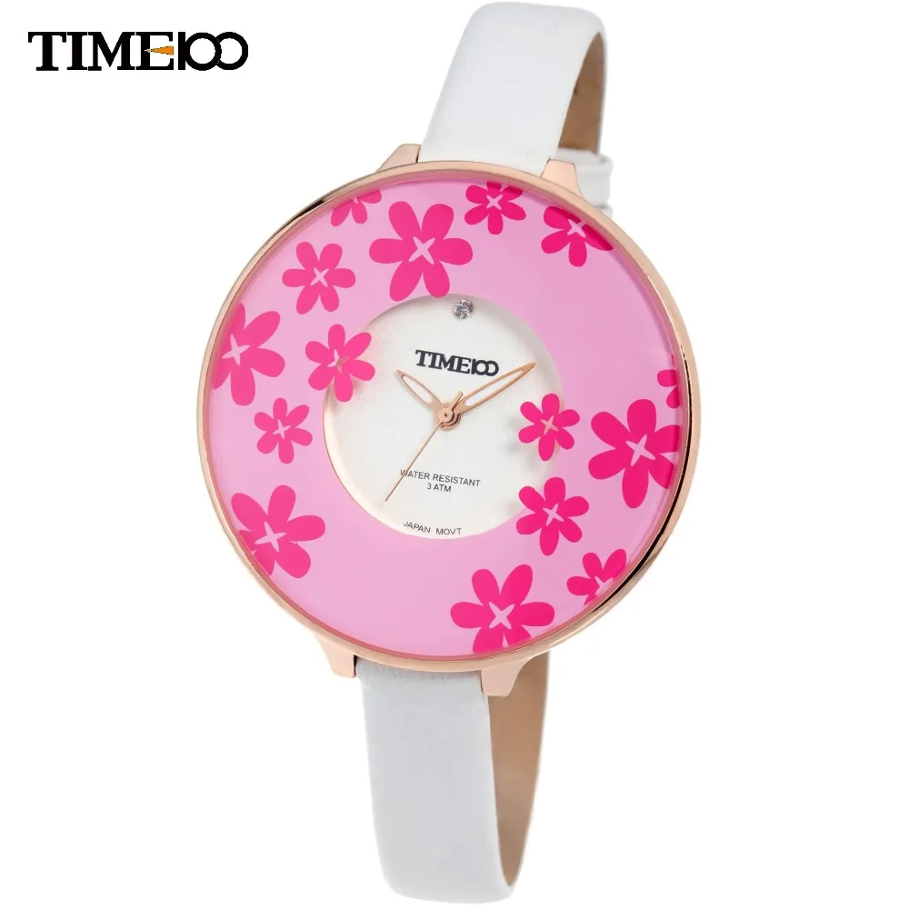 TIME100 Fashion Watches Women Quartz Pink Leather Strap Big Dial Ladies Dress Casual Wrist Watch Clock bayan kol saati | Наручные часы
