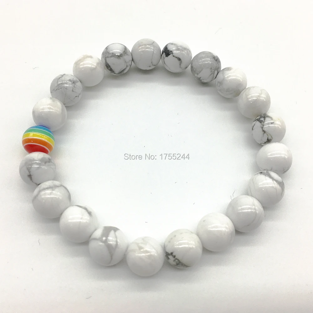 Sn1210 Мода Радуга чакра Карамельный цвет браслет энергии Howlite розовый кристалл исцеления Йога браслет