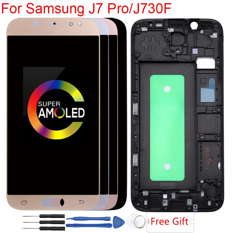 AMOLED дисплей для samsung Galaxy J7 Pro J730 J730F ЖК-рамка кодирующий преобразователь сенсорного экрана в сборе Замена ЖК-экрана