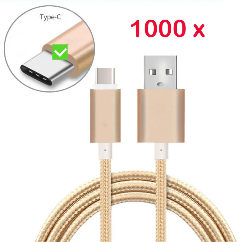 1000pcs 1M Durable Type C Cable Long Cord Fast Charging Fabric Type-c Data Line Wire USB Sync Cables for Samsung S8 Nexus LG | Мобильные