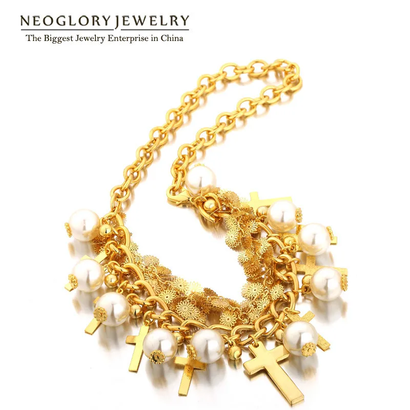 Neoglory светильник желтое золото цвет имитация жемчуга массивная цепочка нагрудник