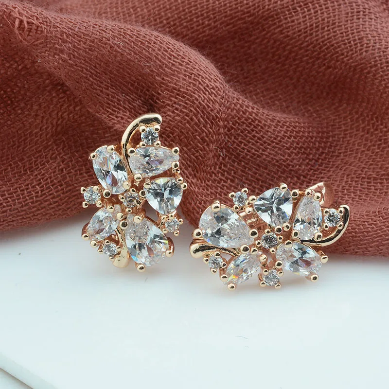 white FJ 3 цвета роскошные женские серьги 585 золотого цвета красный/зеленый/белый кубический цирконий камень в форме цветов Висячие Серьги - Окраска металла: white