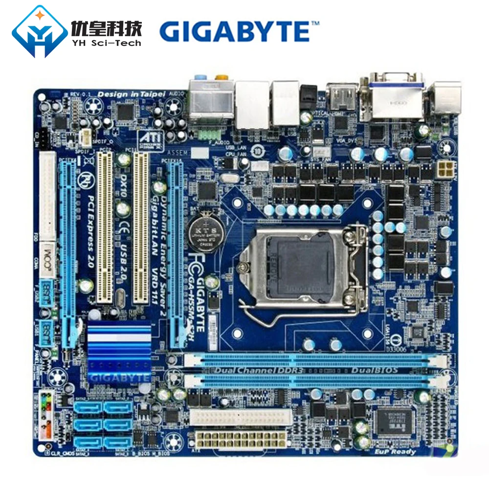 Оригинальная Материнская плата Gigabyte для настольного ПК с процессором Intel H55 LGA 1156