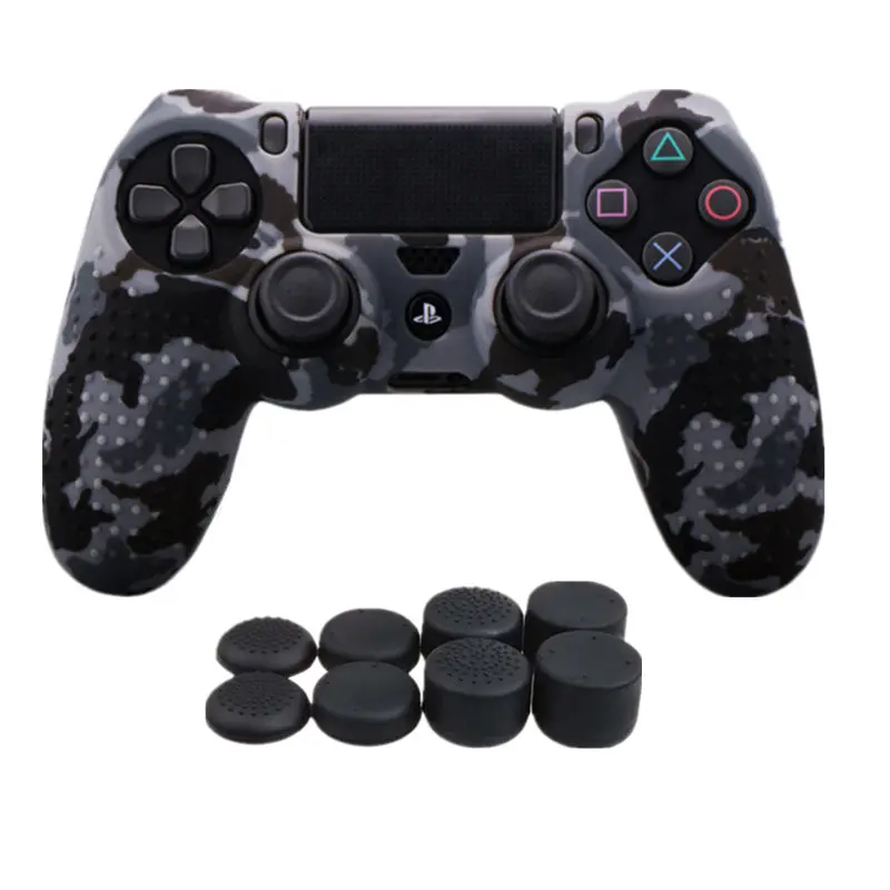 Камуфляж Силиконовый Чехол резиновый чехол для Sony PS4 Slim Pro контроллер защитный чехол для Dualshock 4 PS4 с накладки для джойстика - Цвет: Camo grey