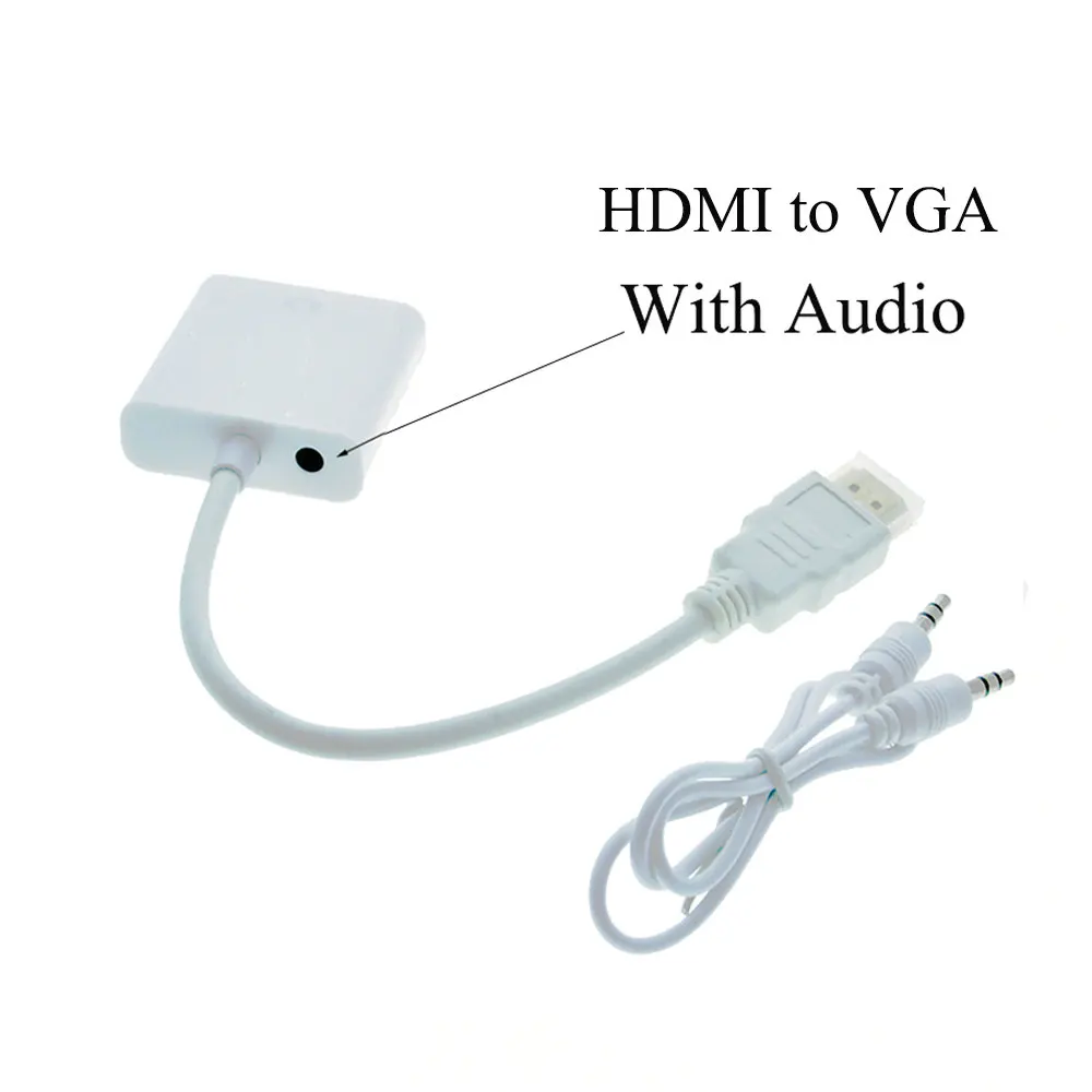 With audio White Hxairt HDMI в VGA адаптер 1080P кабель HDMI в VGA конвертер адаптер для PS3 PS4 ноутбук ТВ коробка HDTV XBOX с аудио кабелем - Цвет: With audio White