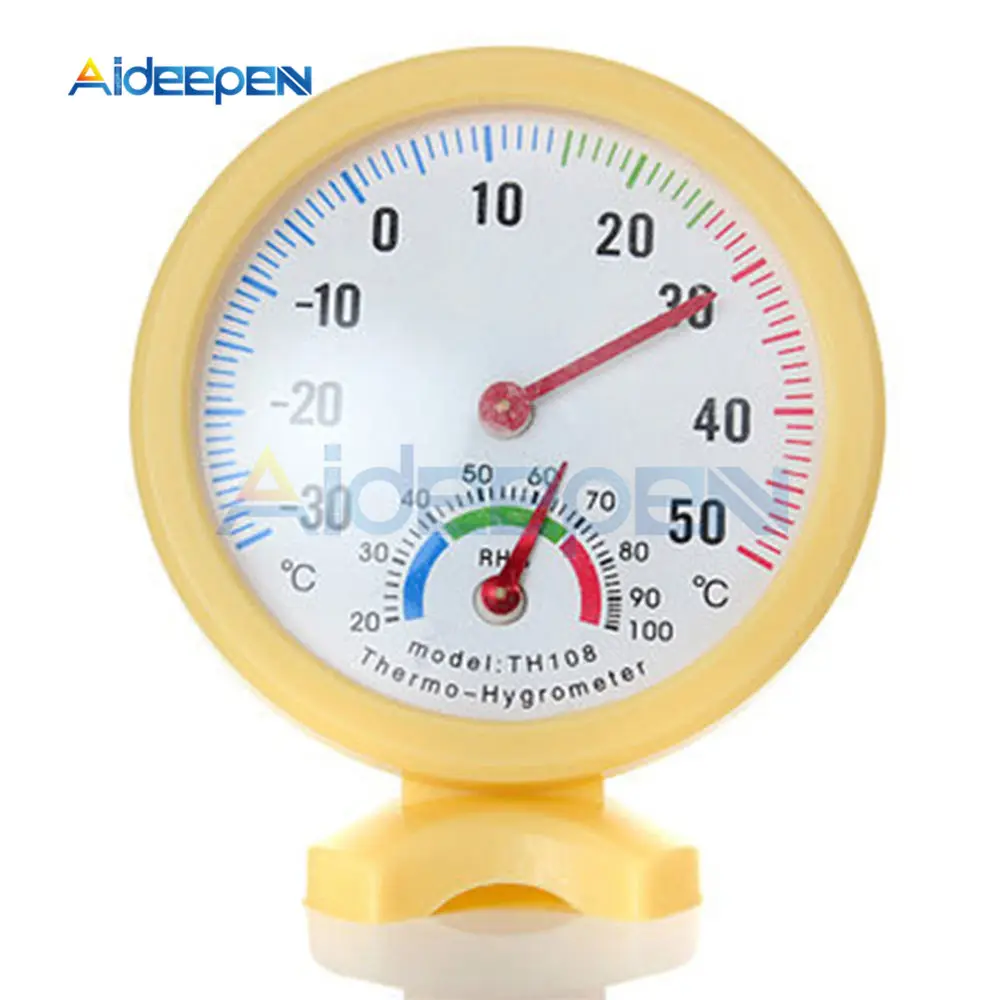 Yellow Мини круглые часы-образный Крытый Открытый термометр гигрометр домашний офис настенное крепление Температура Влажность измерительный инструмент TH108 - Цвет: Yellow