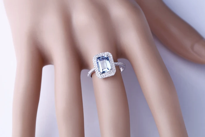 Caimao 6x8mm Emerald Cut Aquamarine 14k White Gold Natural 0.38ct Diamond Ring Fine Jewelry | Украшения и аксессуары