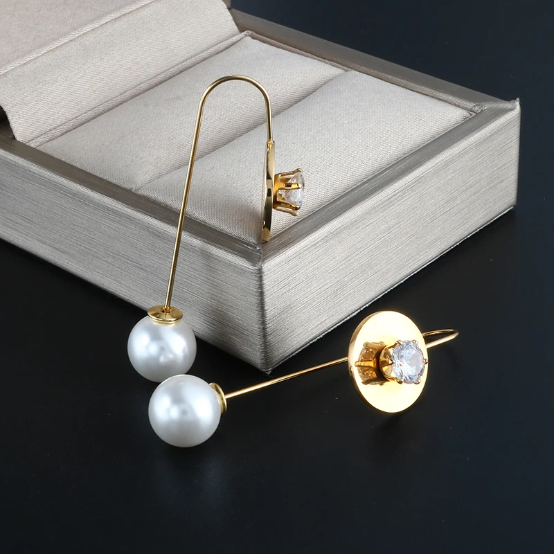 Gold Pear Earrings Long Dangle Pearl Pendant Earrings AAA+ Cubic Zirconia Rhinestone with Round Flower Heart for Bride Jewelry