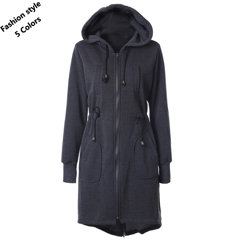 Бесплатная доставка 2018 женские толстовки средней длины с капюшоном на молнии