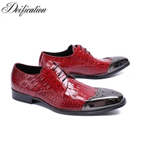 red square toe men dress shoes genuine leather crocodile print lace up men wedding shoes brogue party shoes zapatos de hombre