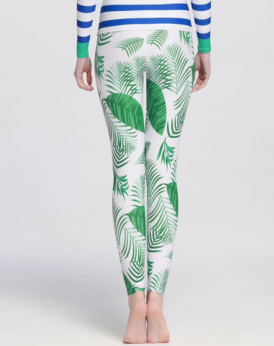 Женские штаны для плавания с принтом зеленых листьев UPF 50 + защитные Леггинсы от