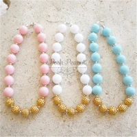 wholesale 2015 new design lovely girls pink and gold color kids chunky bubble gum children beaded necklace diy handmade