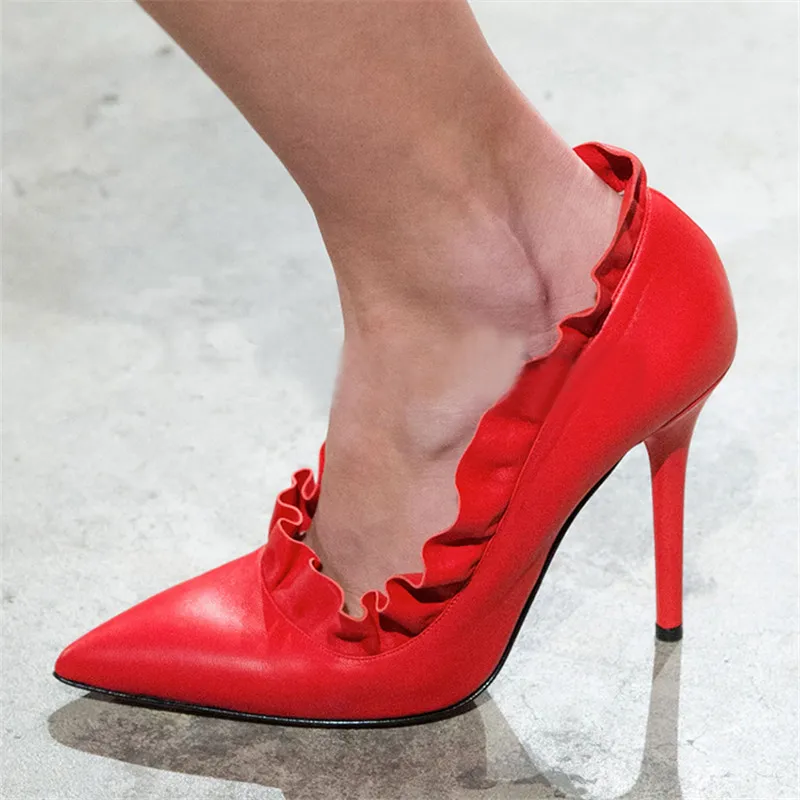 

Туфли-лодочки женские с оборками, модельные туфли с закрытым носком, высокий каблук-шпилька, свадебная обувь