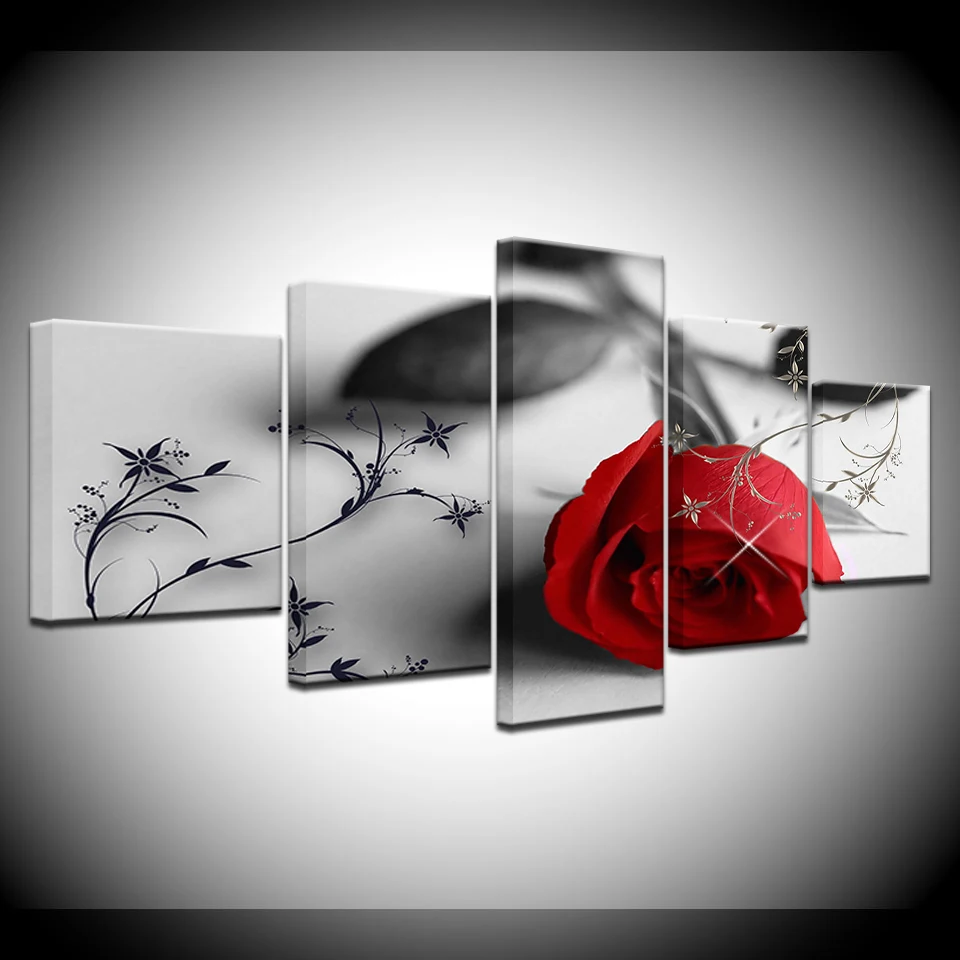 5 панелей/шт. HD принт YSDAFEN красивые красные розы цветы современные настенные