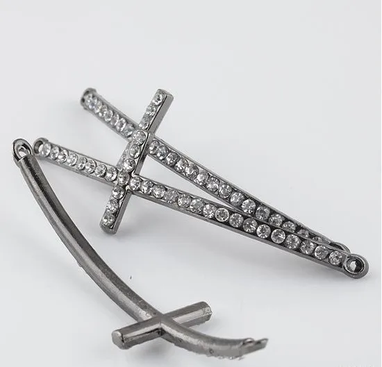 

Free shipping 15x52mm Cross Rhinestone Crystal Bracelet Connector Beads Charms Jewelry Findings