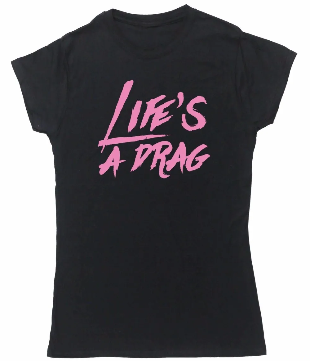 Женская футболка с надписью Life's a drag | одежда