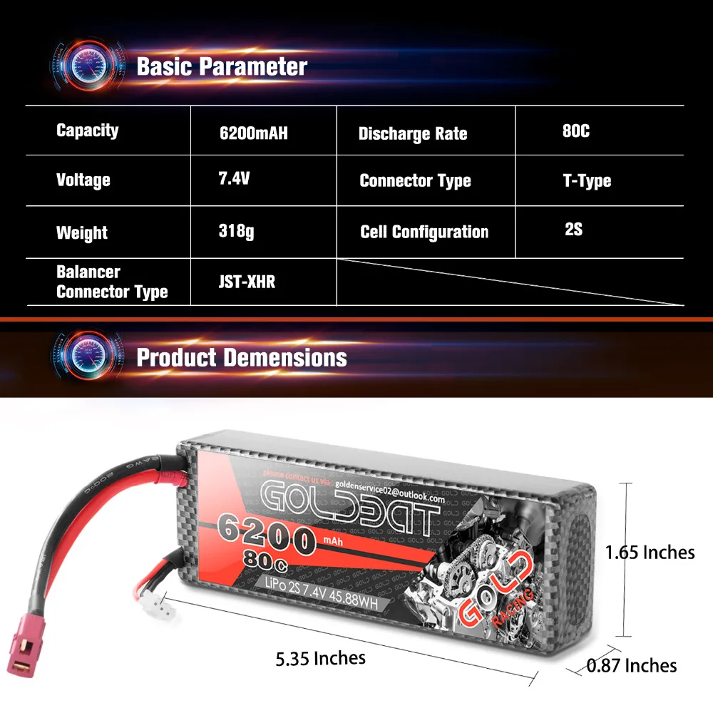 2 единицы GOLDBAT RC литий-полимерный аккумулятор 80C Дрон S Lipo батарея 7 4 в 6200 мАч пакет