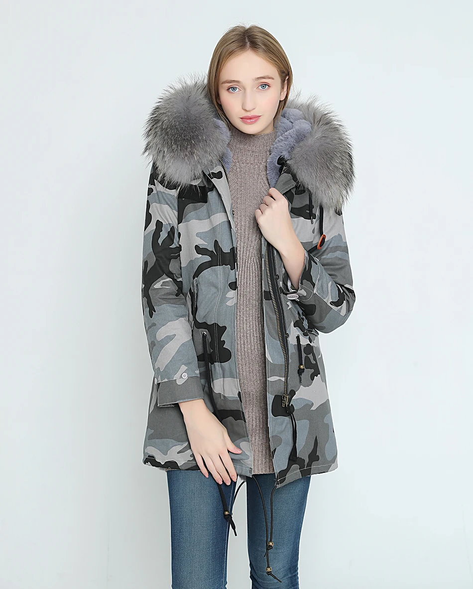 OFTBUY длинная Камуфляжная парка зимняя куртка пальто женское пальто из натурального меха парки Большой натуральный мех енота воротник теплый толстый мех