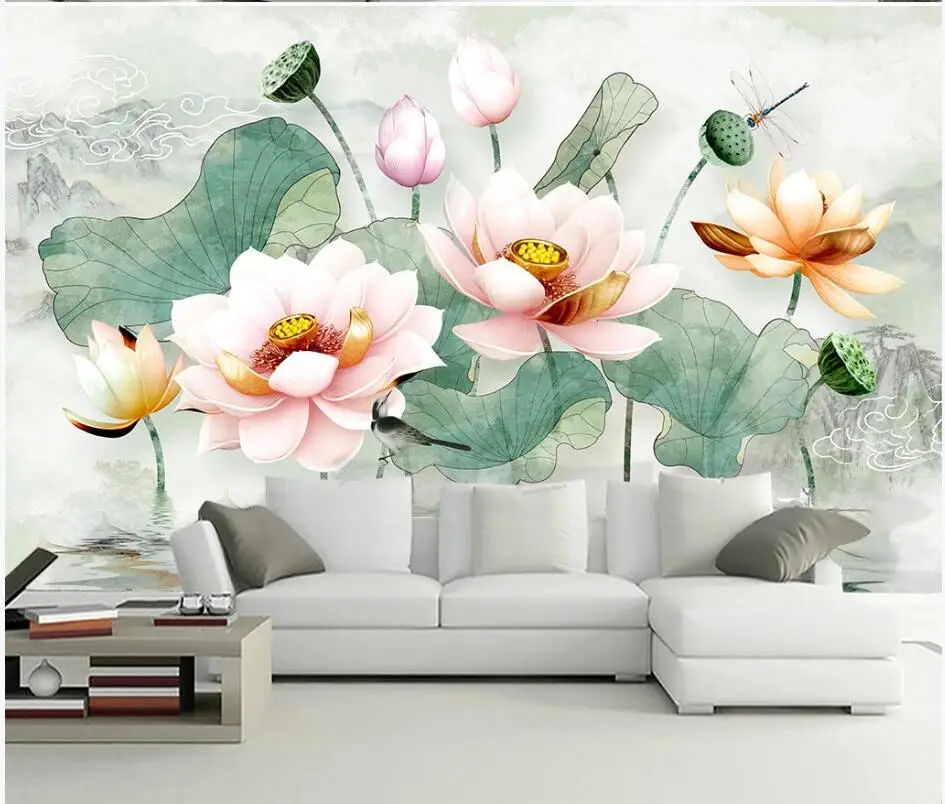 3d обои WDBH фото на заказ тисненые свежие акварельные лотосные листья фон для