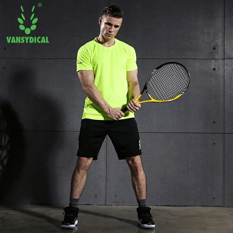 Vansydical фитнес костюм для бега спортивный мужчин короткий рукав + шорты набор