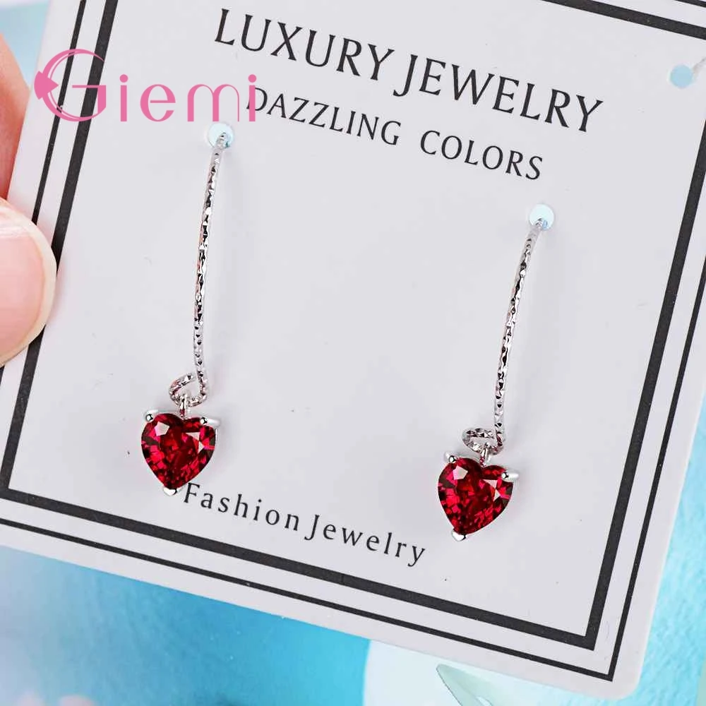 

Hot Selling 925 Sterling Silver Red Heart Shape Design Cubic Zirconia Earrings Pendant For Women Ladies Crystal Jewelry