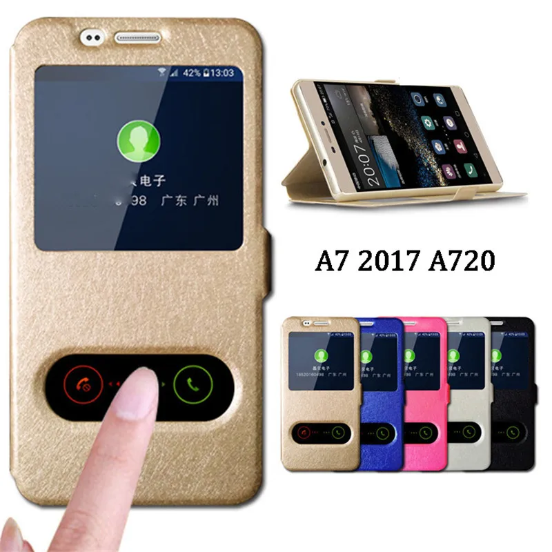 Роскошный чехол для Samsung A7 2017 с откидной крышкой и окошком быстрого ответа Galaxy A720