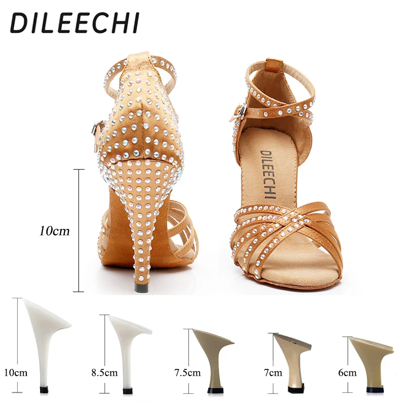 Женские туфли для латиноамериканских танцев DILEECHI черные атласные с бронзовым