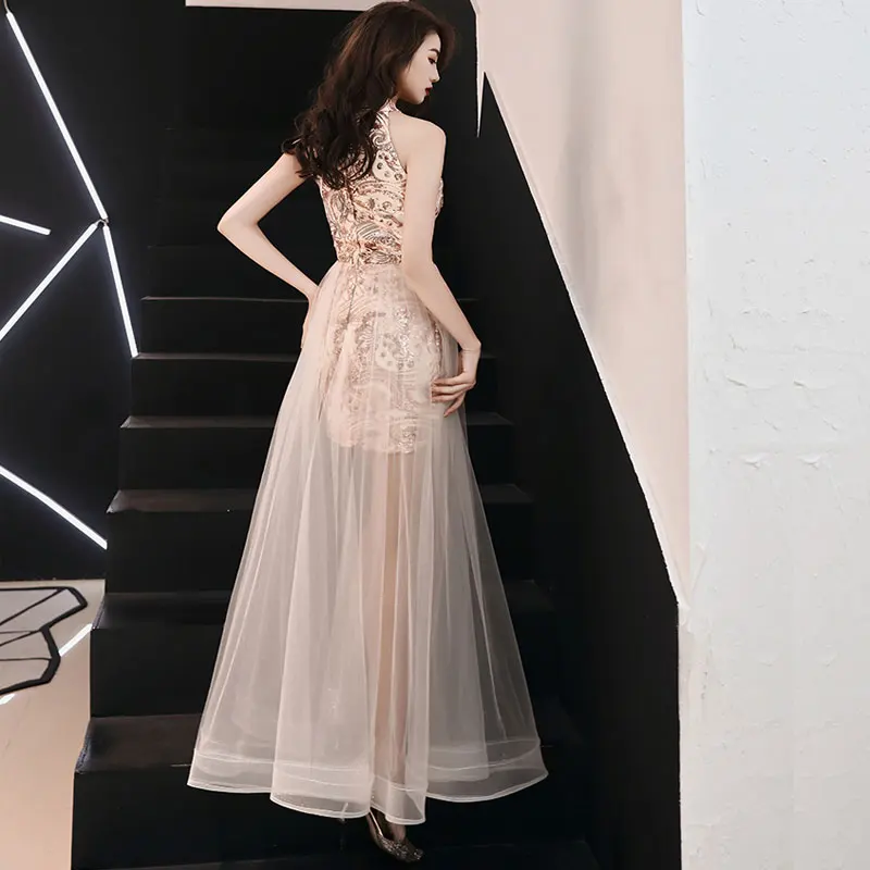 2019 элегантные тонкие вечерние платья без рукавов Тюль сексуальное короткое