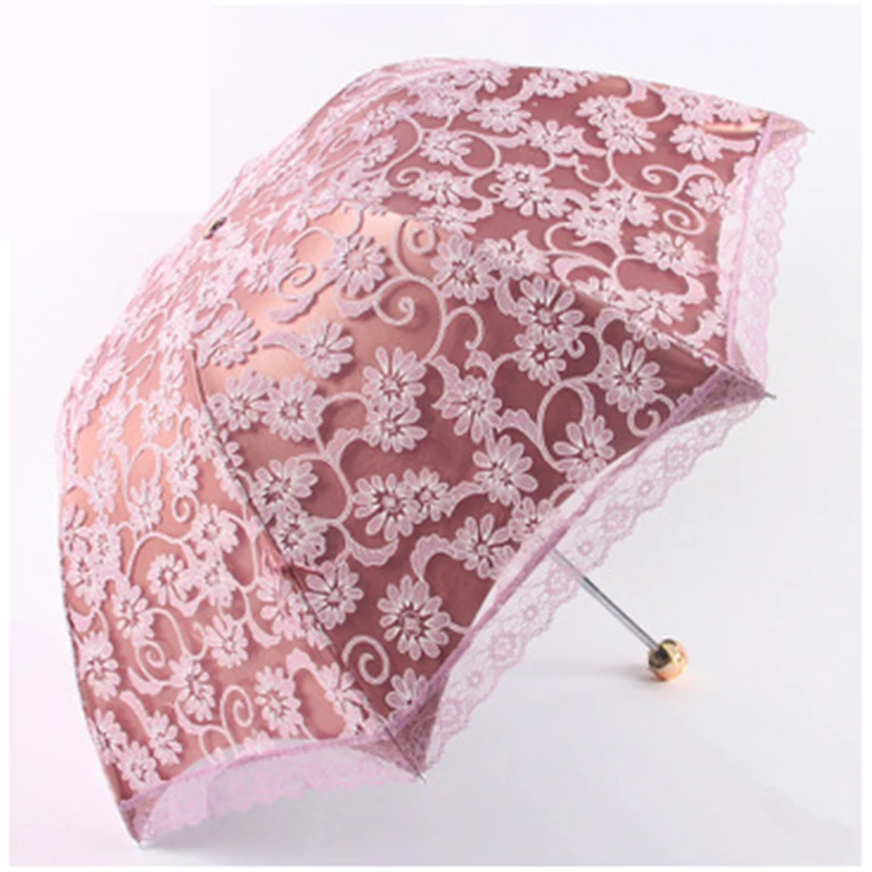 Folding umbrella Flower UV protection Sun Three-folding Umbrella fashion flower Embroidered lace | Дом и сад