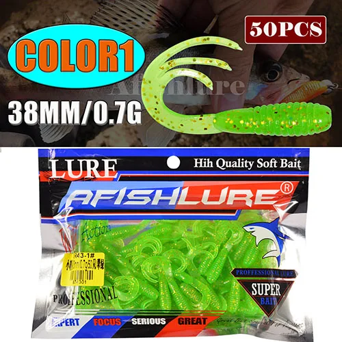 Color1 50 шт., мини приманка, мягкий червь, 38 мм, 0,7 г, три хвоста, мягкая плавающая приманка, искусственная приманка, для рыбалки, Leurre soule Shad - Цвет: Color1
