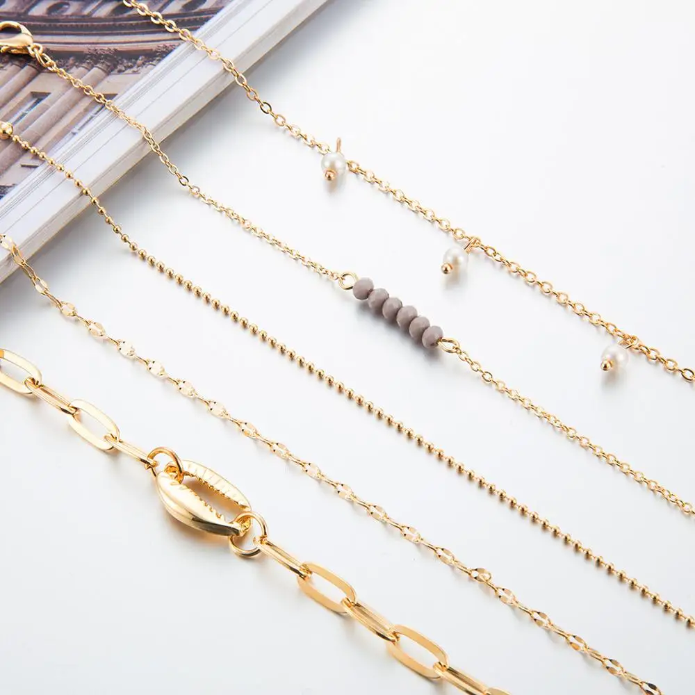 Женский винтажный Набор браслетов KNOCK 5 шт./компл. с золотыми цепочками и