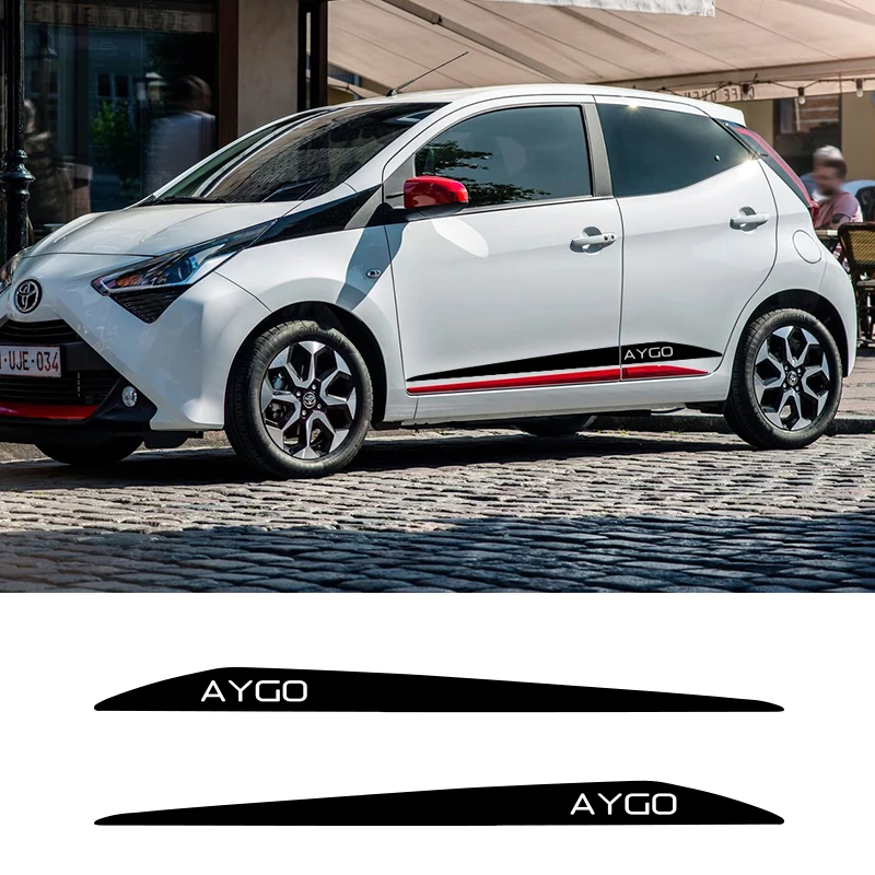 

2 шт., AYGO, автомобильные боковые полосы, боковые юбки, графика, виниловые наклейки, наклейки, гоночный Спорт, авто, наклейки для Toyota AYGO