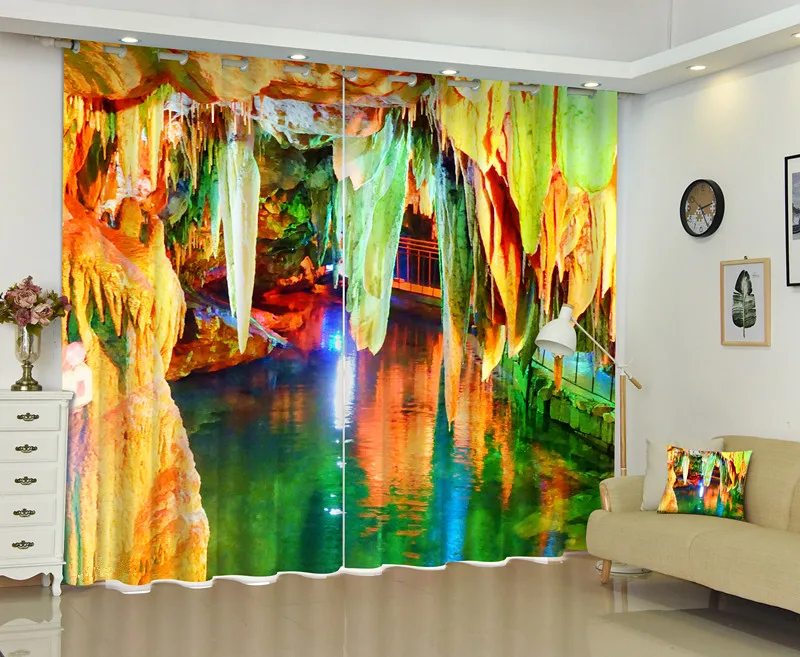 Блестящий Цвет грот Шторы s 3D печать постельные принадлежности окна комнаты 95%