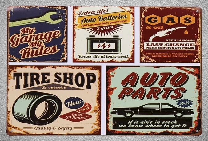 

1pc Mechanic tire shop gas oil car repair Tin Plate Sign wall man cave Decoration Man cave Art Poster metal vintage