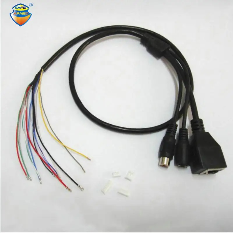 2 шт.) CCTV IP Сетевая камера PCB модуль видео Мощность аудио кабель, с RCA аудио RJ45 Женский и DC Мужской разъемы с терминалом