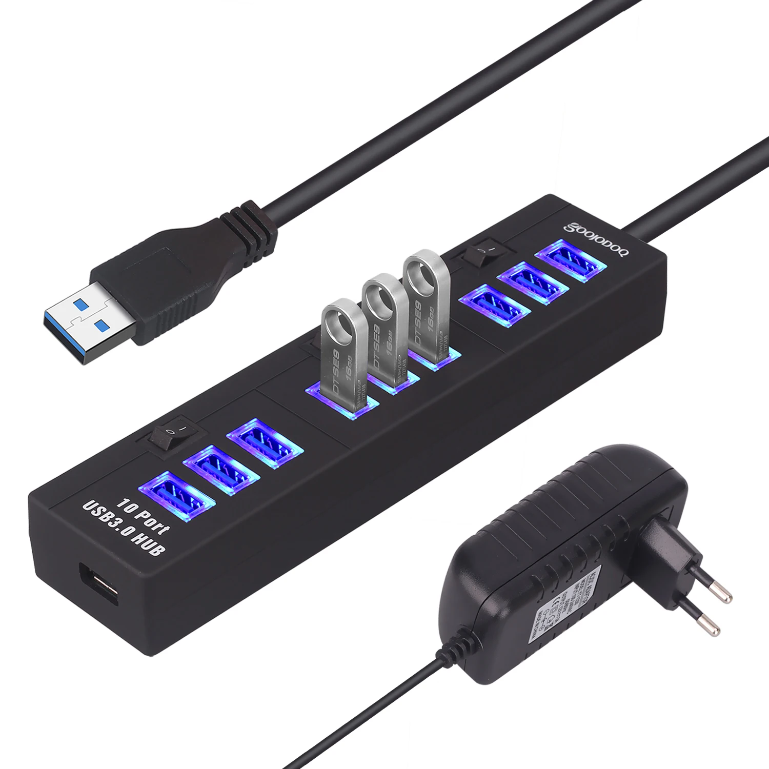 10 Порты и разъёмы USB 3,0 концентратор USB 5V 2A Мощность адаптер usb-хаб 3,0 Зарядное устройство с переключателем Мульти USB разветвитель USB3.0 концентратор для Macbook портативных ПК