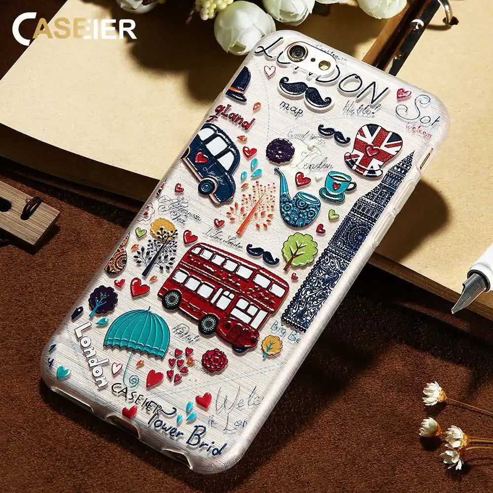 CASEIER 3D Relief London Bus Case For iPhone 5 5s SE X 10 Ultra Thin Patterned Phone Cases 8 7 6 6s Plus Accessories |
