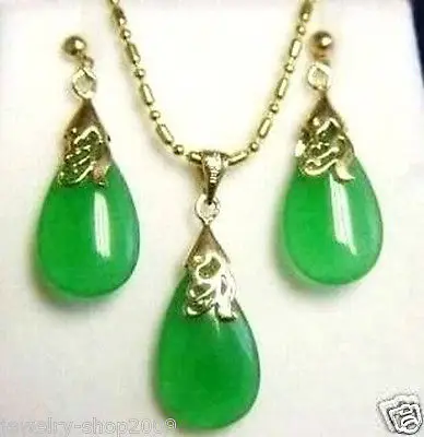 Фото Бесплатная доставка> Ювелирные изделия зеленый нефрит кулон ожерелье серьги