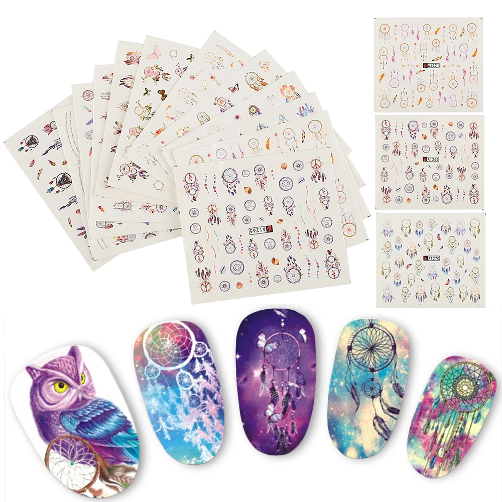 12 наклеек для дизайна ногтей Ловец снов стильная водная переводка УФ Гель лак