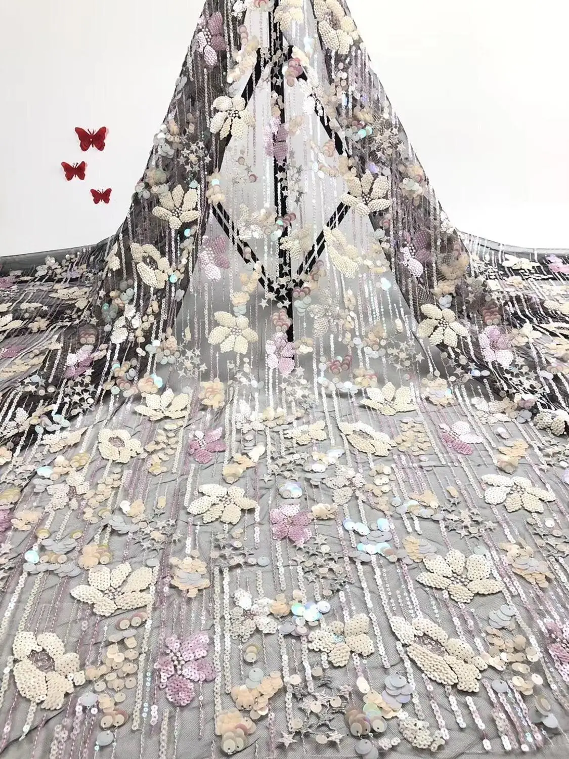 Вышитое Тюлевое кружево с блестками искусственное Африканское французское для