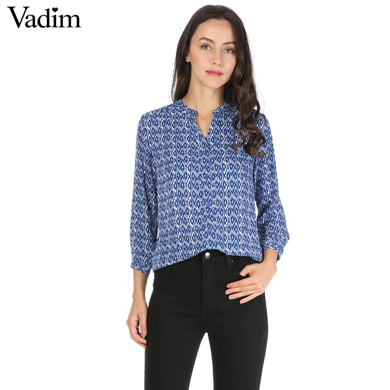 Женская винтажная рубашка Геометрическая с рукавом три четверти|blouse work|stand collar
