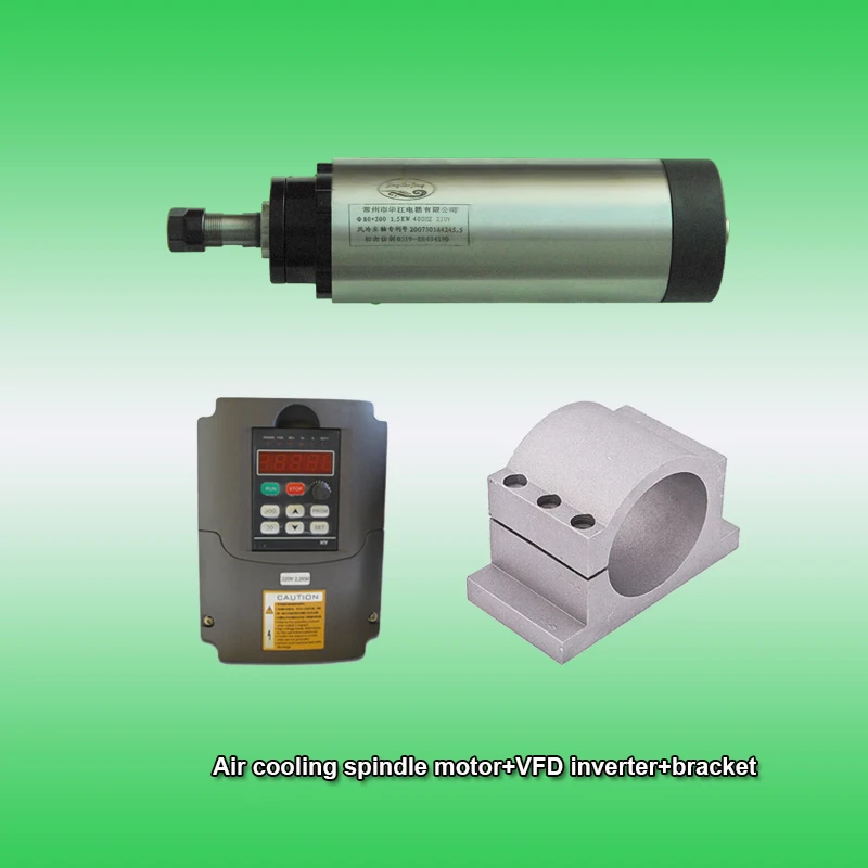 1.5kw 2hp 24000 об/мин ER16 80 мм воздушное охлаждение шпинделя двигатель и 2.2kw 3 фазы 220 В VFD
