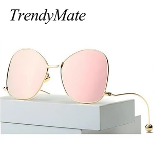 Женские солнцезащитные очки с бабочками, розовые зеркальные очки с прозрачной оправой и металлическим стальным шариком, UV400, M155, 2018