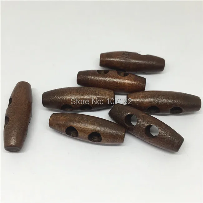 

50pcs Brown Wood Horn Toggle Buttons Cloth Button Sewing Accessories 30x10mm(1-1/8"x3/8")